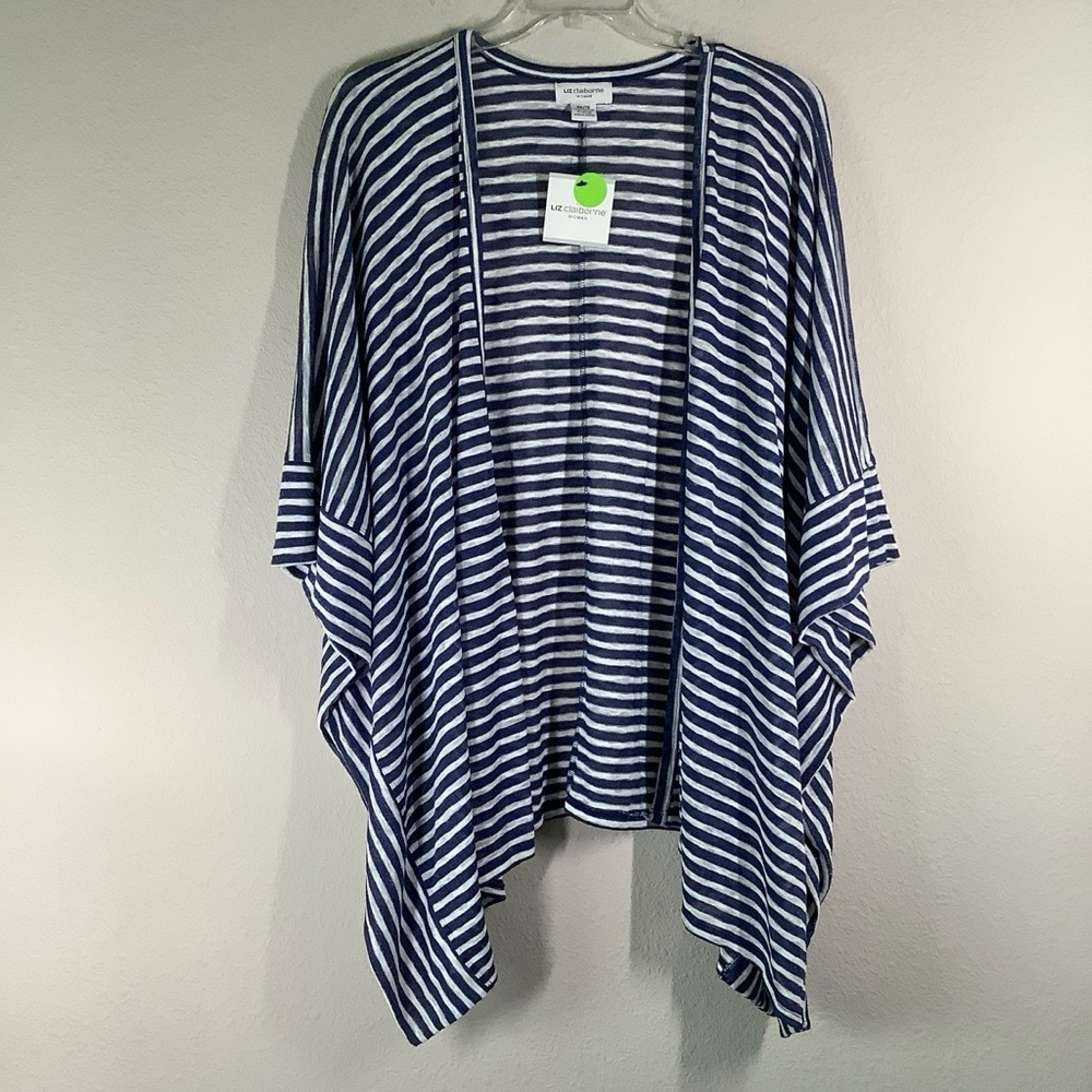 Nautical Stripe Open Kimono Cardigan 1X NEW Beach Cover-Up Coastal Resort Spring